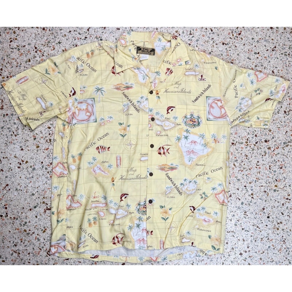 Two‎ Palms Vintage Men's Short Sleeve 100% Rayon Hawaiian Shirt Size Large